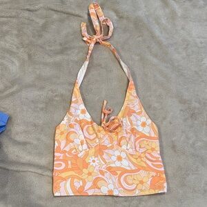Hollister Orange and White Floral Crop Top